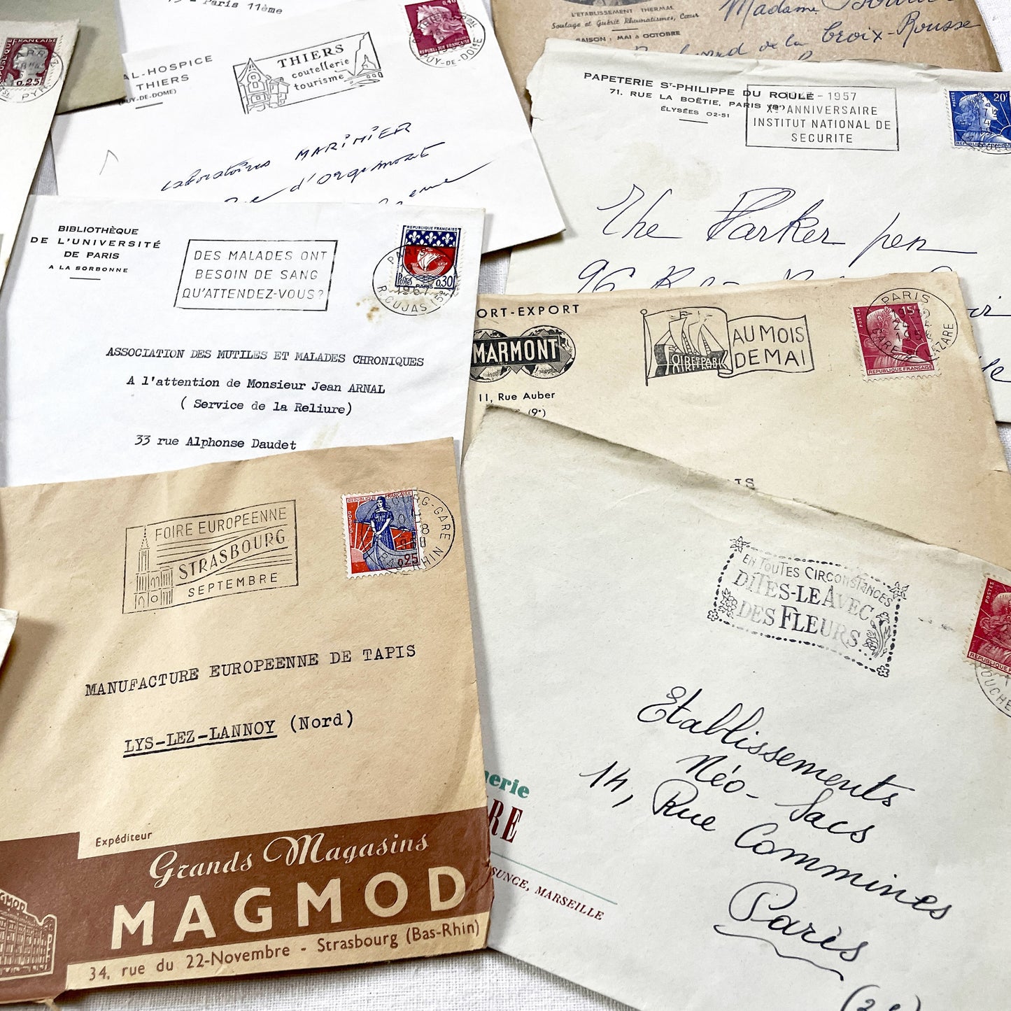 1950s - Lot of 20 Vintage French Business Envelopes – 1950s/1960s Ephemera for Junk Journals, Collage & Paper Crafts