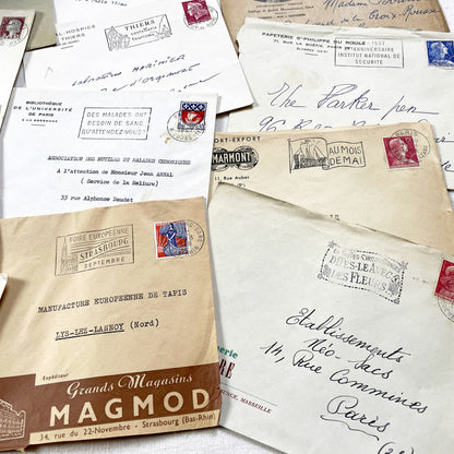 1950s - Lot of 20 Vintage French Business Envelopes – 1950s/1960s Ephemera for Junk Journals, Collage & Paper Crafts