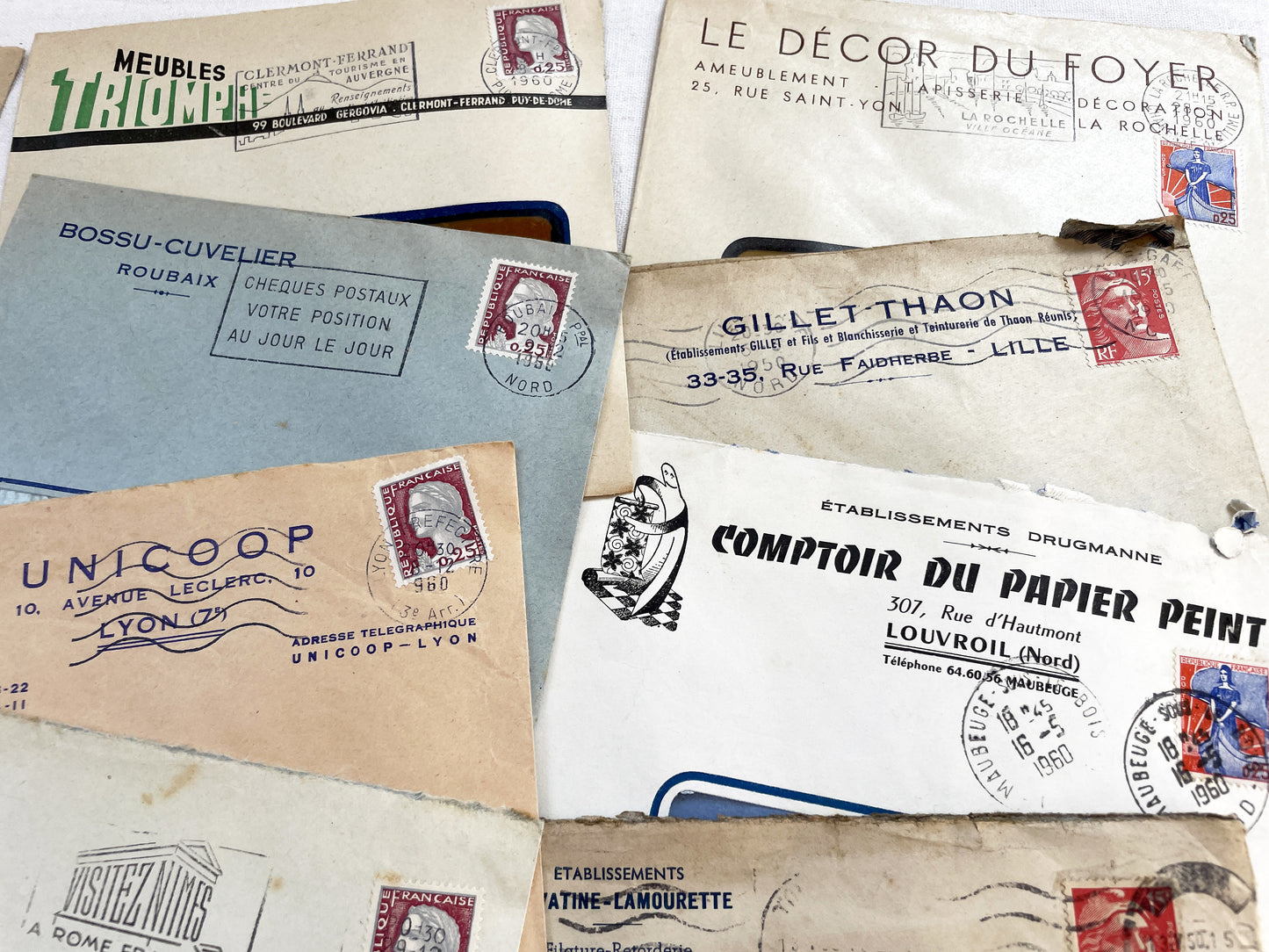 1950s - Lot of 20 Vintage French Business Envelopes – 1950s/1960s Ephemera for Junk Journals, Collage & Paper Crafts