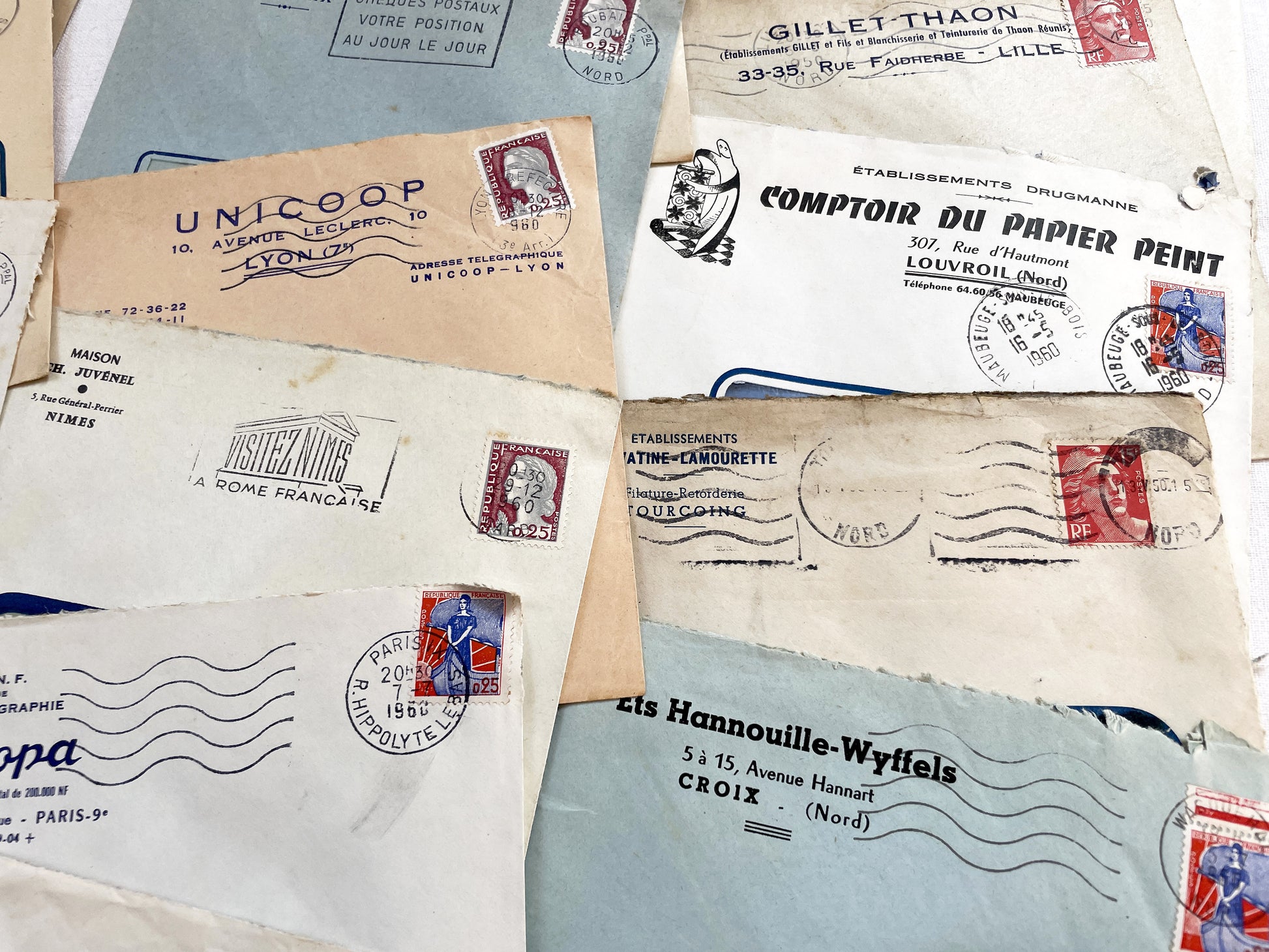 1950s - Lot of 20 Vintage French Business Envelopes – 1950s/1960s Ephemera for Junk Journals, Collage & Paper Crafts