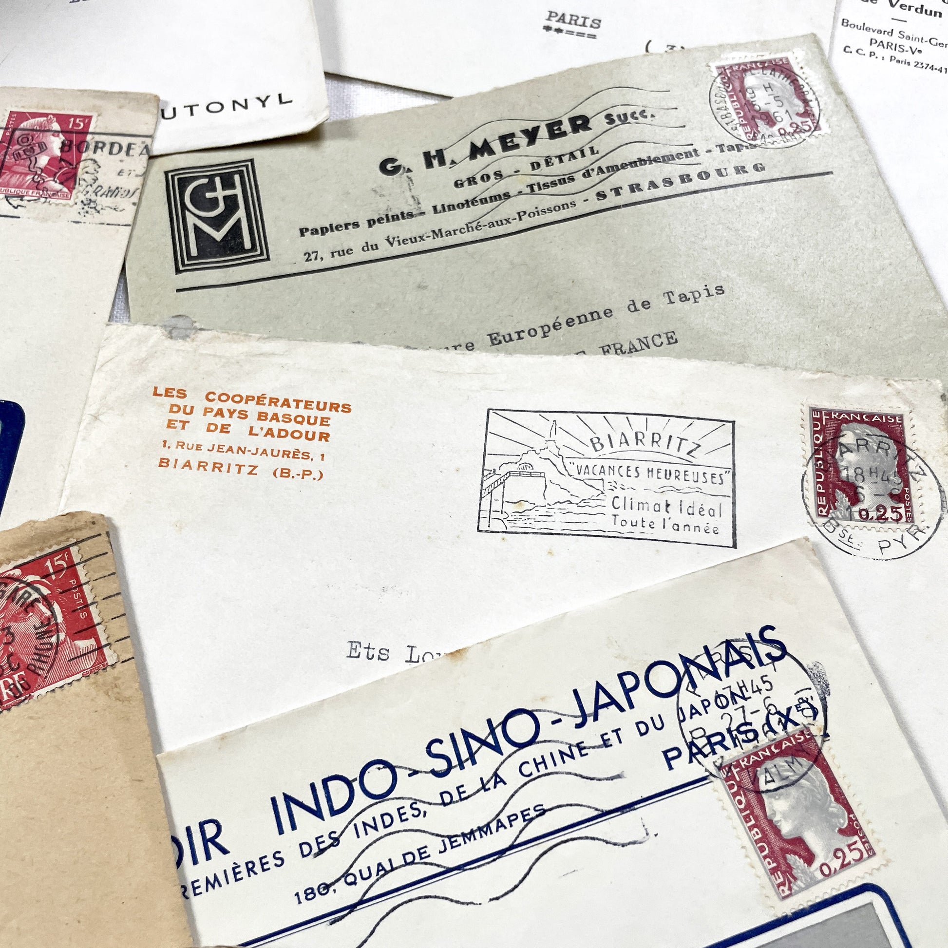 1950s - Lot of 20 Vintage French Business Envelopes – 1950s/1960s Ephemera for Junk Journals, Collage & Paper Crafts