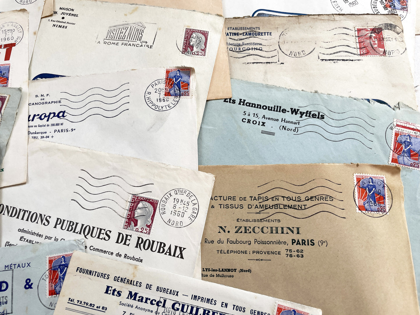 1950s - Lot of 20 Vintage French Business Envelopes – 1950s/1960s Ephemera for Junk Journals, Collage & Paper Crafts