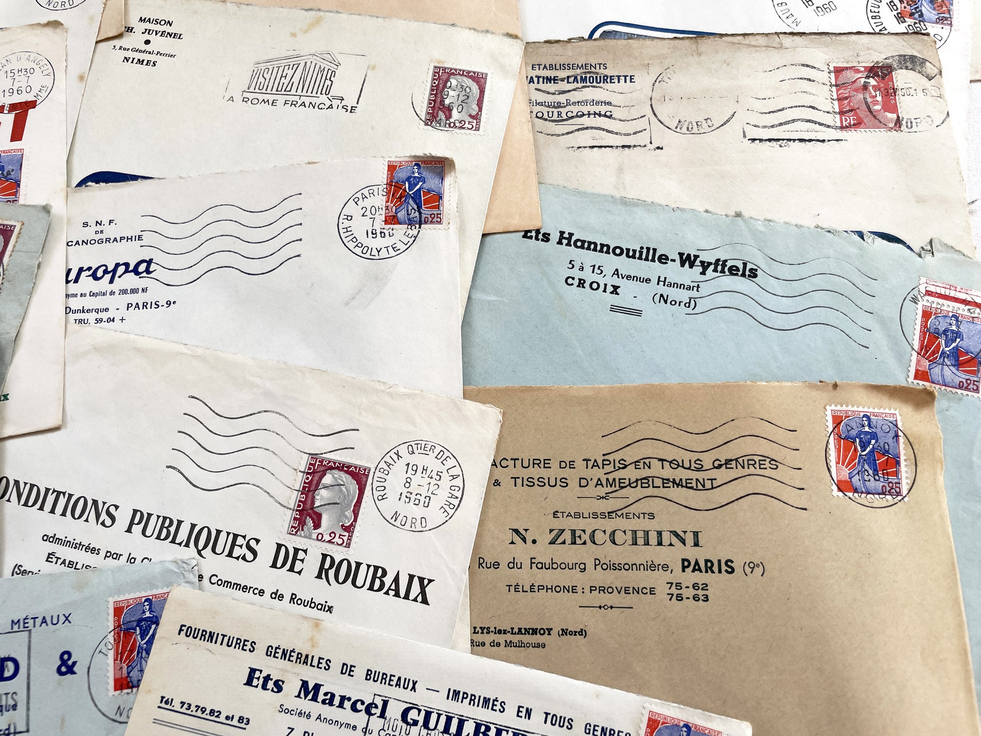 1950s - Lot of 20 Vintage French Business Envelopes – 1950s/1960s Ephemera for Junk Journals, Collage & Paper Crafts