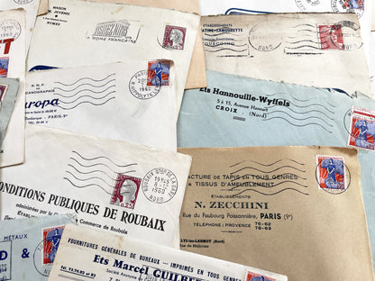 1950s - Lot of 20 Vintage French Business Envelopes – 1950s/1960s Ephemera for Junk Journals, Collage & Paper Crafts