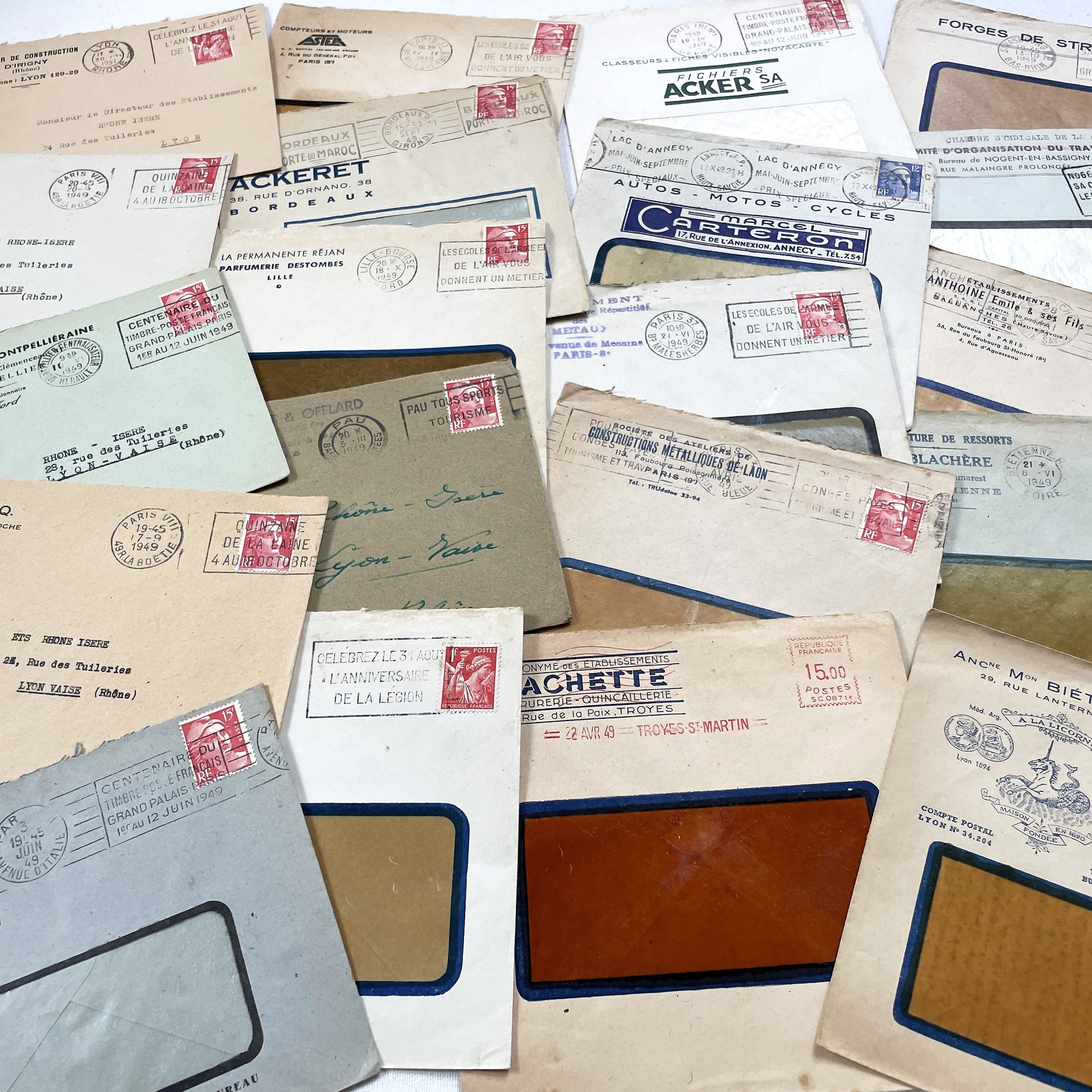 1940s - Lot of 20 Vintage French Business Envelopes – 1940s Ephemera for Junk Journals, Collage & Paper Crafts