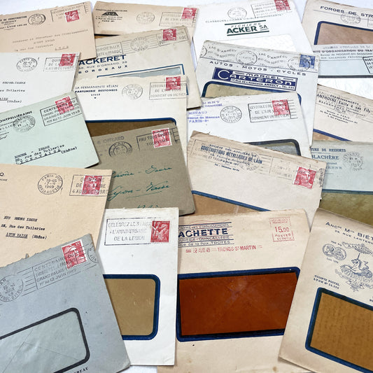 1940s - Lot of 20 Vintage French Business Envelopes – 1940s Ephemera for Junk Journals, Collage & Paper Crafts