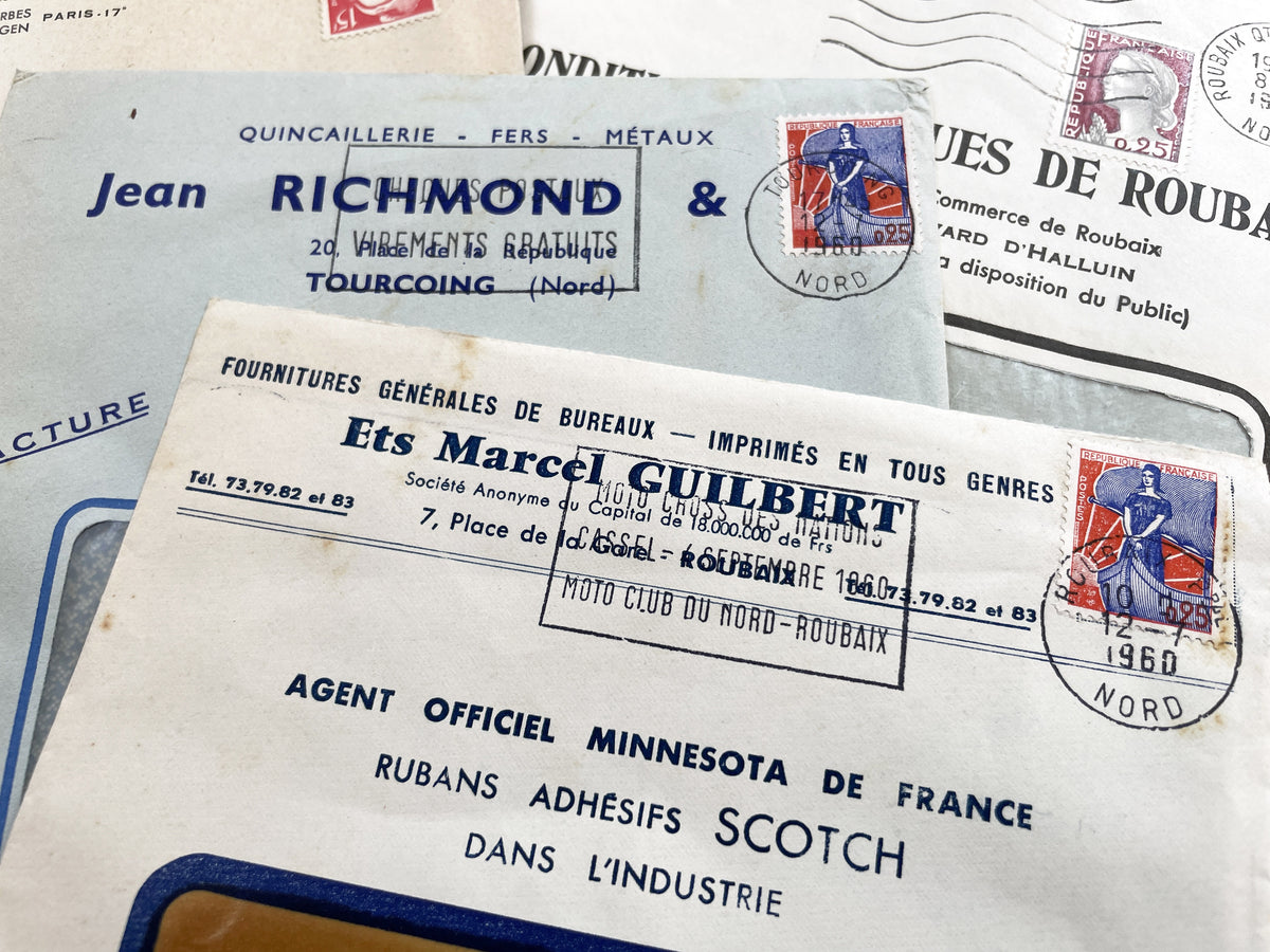 1950s - Lot of 20 Vintage French Business Envelopes – 1950s/1960s Ephemera for Junk Journals, Collage & Paper Crafts