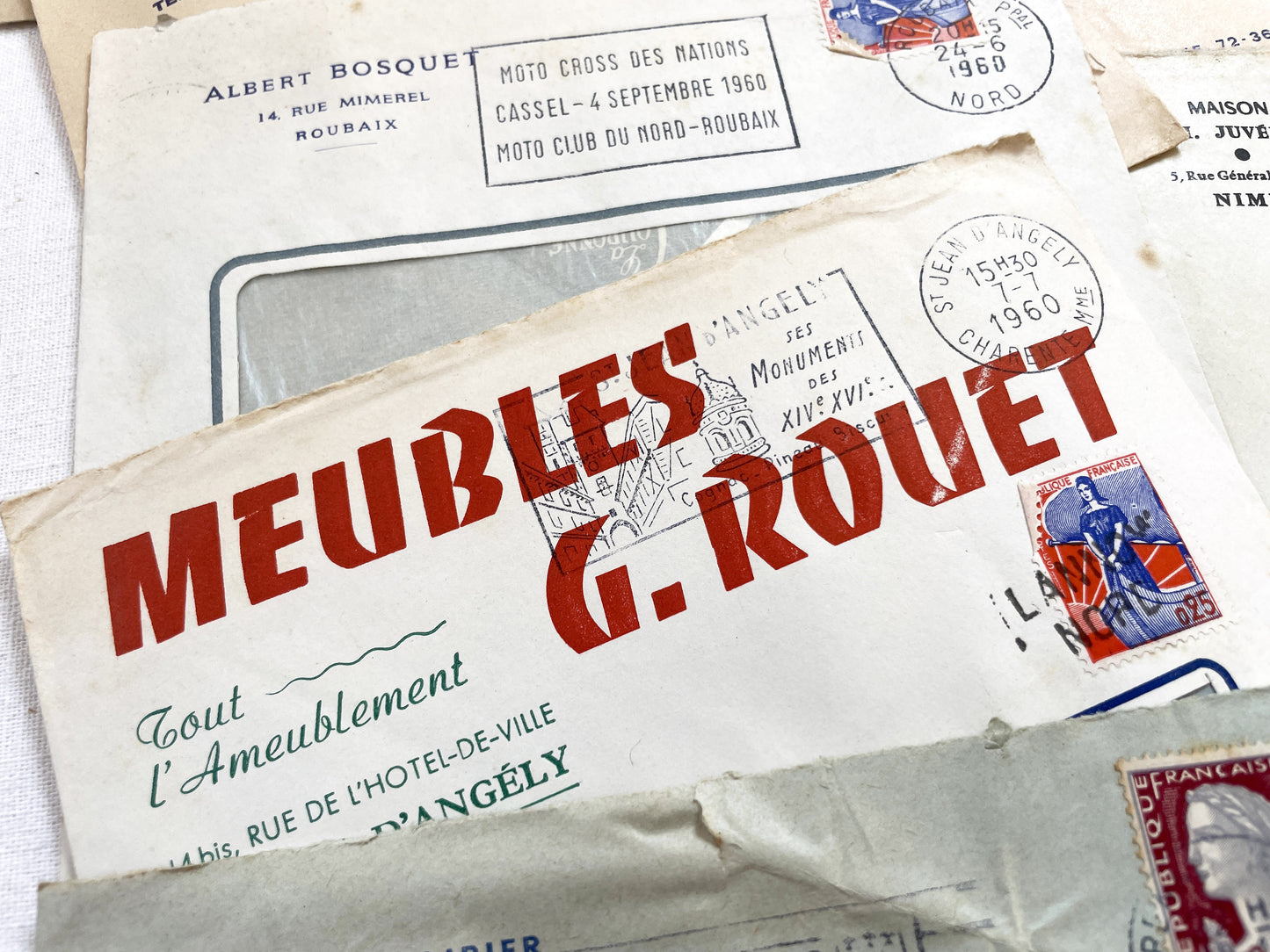 1950s - Lot of 20 Vintage French Business Envelopes – 1950s/1960s Ephemera for Junk Journals, Collage & Paper Crafts