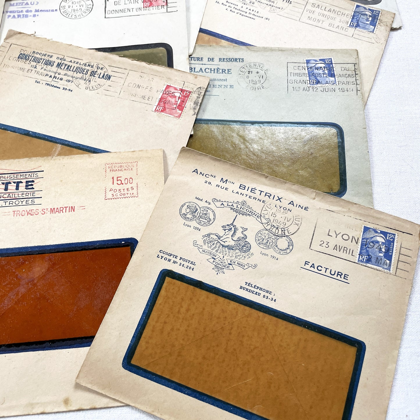 1940s - Lot of 20 Vintage French Business Envelopes – 1940s Ephemera for Junk Journals, Collage & Paper Crafts