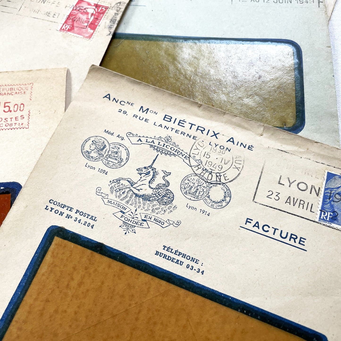 1940s - Lot of 20 Vintage French Business Envelopes – 1940s Ephemera for Junk Journals, Collage & Paper Crafts