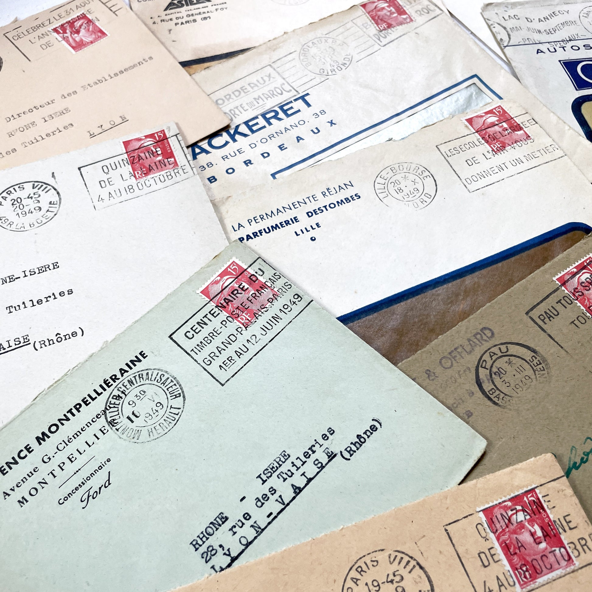 1940s - Lot of 20 Vintage French Business Envelopes – 1940s Ephemera for Junk Journals, Collage & Paper Crafts