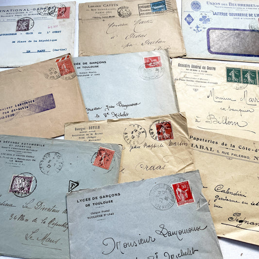 1920s - Lot of 10 Vintage French Business Envelopes – 1910s/1920s/1930s Ephemera for Junk Journals, Collage & Paper Crafts