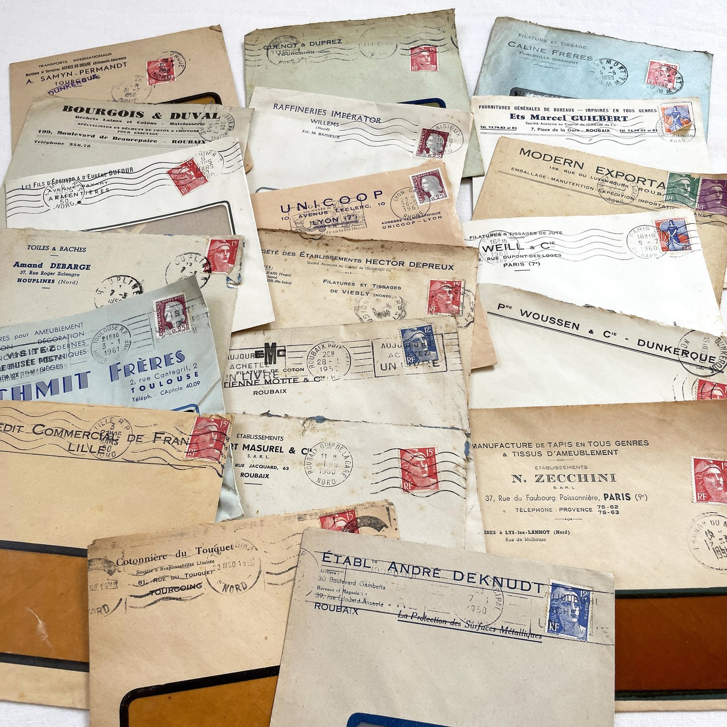 1950s - Lot of 20 Vintage French Business Envelopes – 1950s/1960s Ephemera for Junk Journals, Collage & Paper Crafts
