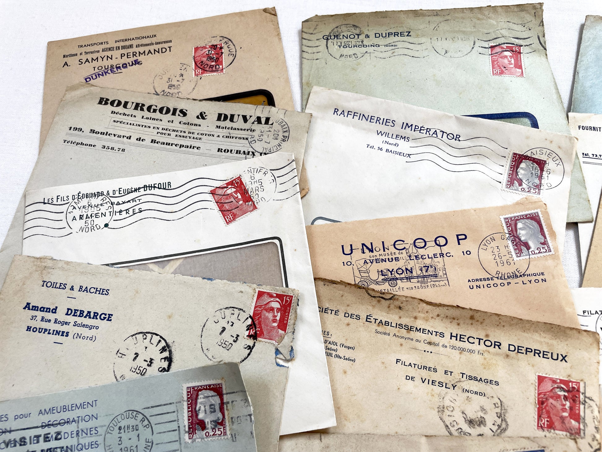 1950s - Lot of 20 Vintage French Business Envelopes – 1950s/1960s Ephemera for Junk Journals, Collage & Paper Crafts
