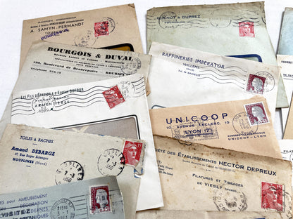 1950s - Lot of 20 Vintage French Business Envelopes – 1950s/1960s Ephemera for Junk Journals, Collage & Paper Crafts