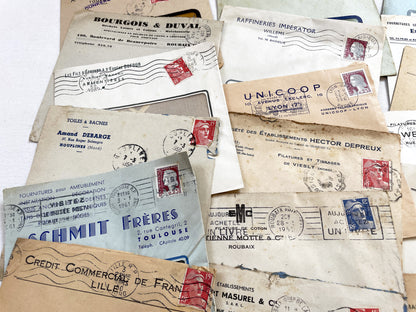1950s - Lot of 20 Vintage French Business Envelopes – 1950s/1960s Ephemera for Junk Journals, Collage & Paper Crafts