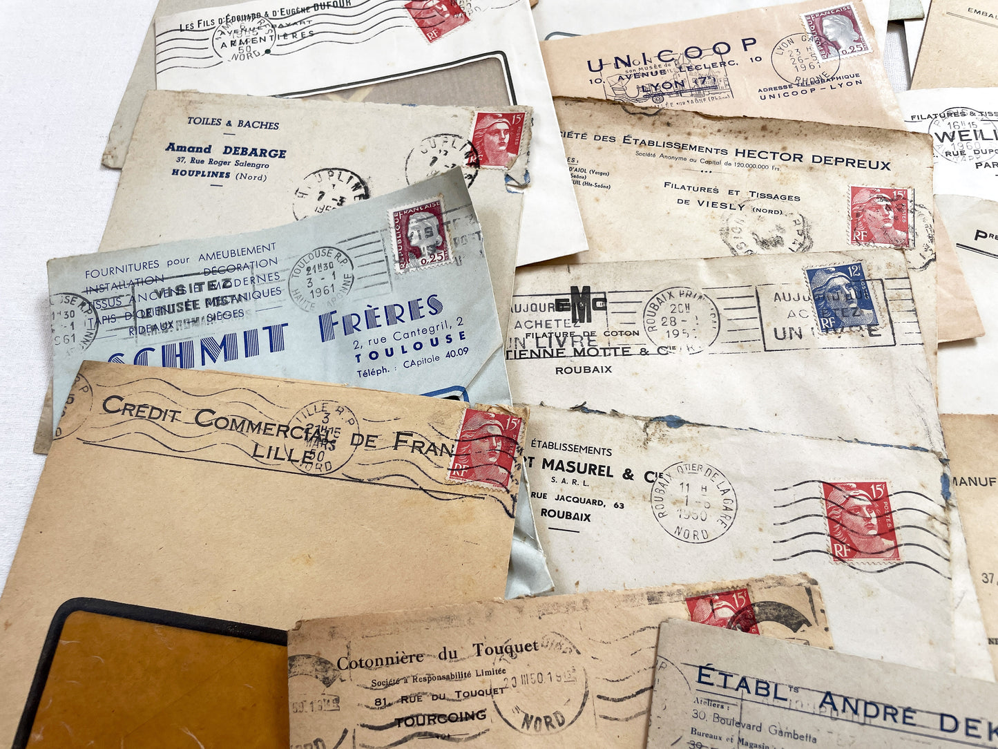 1950s - Lot of 20 Vintage French Business Envelopes – 1950s/1960s Ephemera for Junk Journals, Collage & Paper Crafts