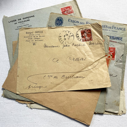 1920s - Lot of 10 Vintage French Business Envelopes – 1910s/1920s/1930s Ephemera for Junk Journals, Collage & Paper Crafts