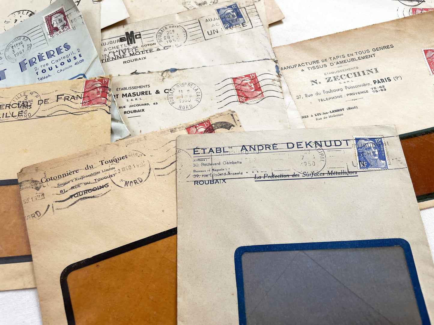 1950s - Lot of 20 Vintage French Business Envelopes – 1950s/1960s Ephemera for Junk Journals, Collage & Paper Crafts
