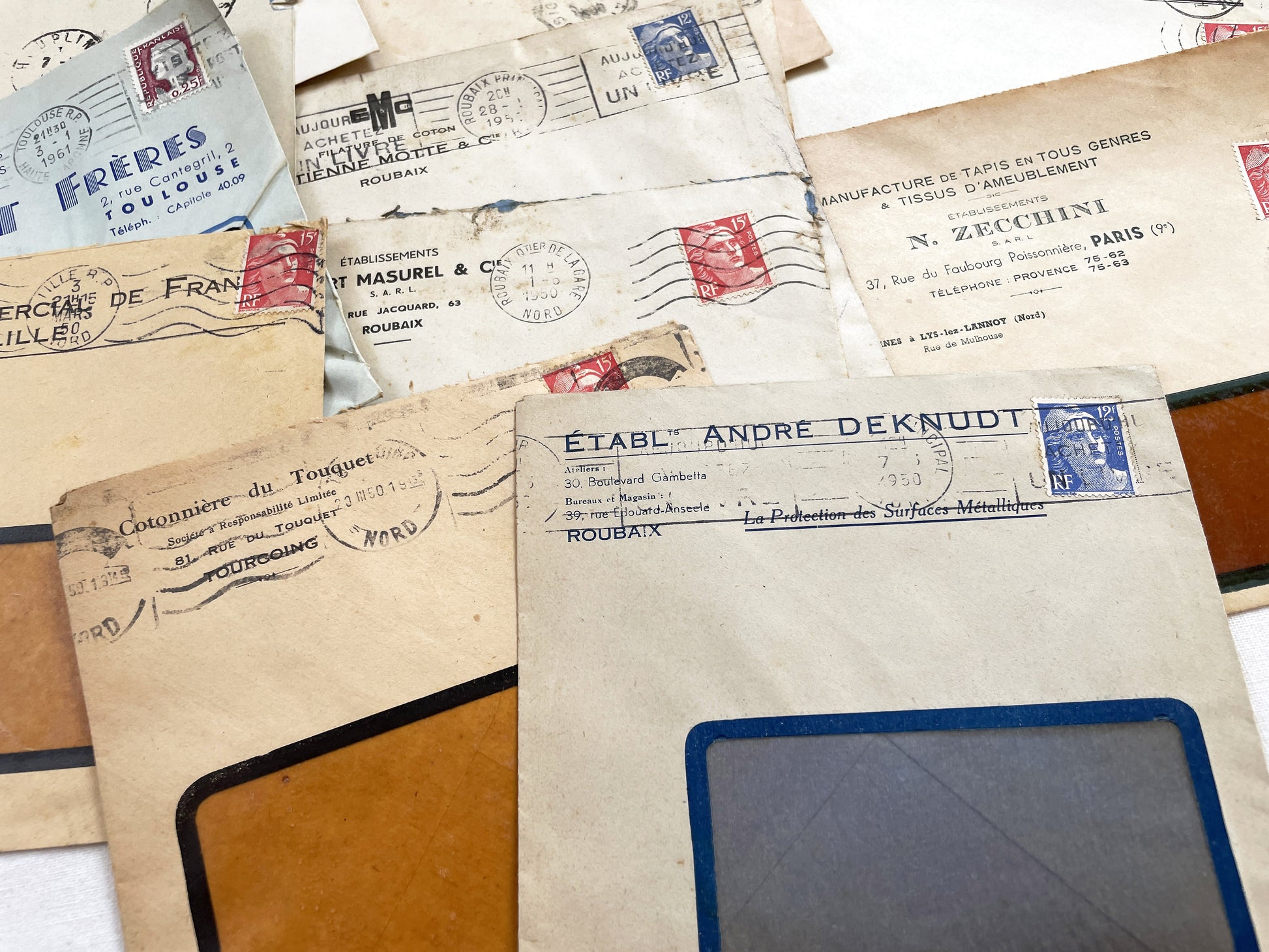 1950s - Lot of 20 Vintage French Business Envelopes – 1950s/1960s Ephemera for Junk Journals, Collage & Paper Crafts