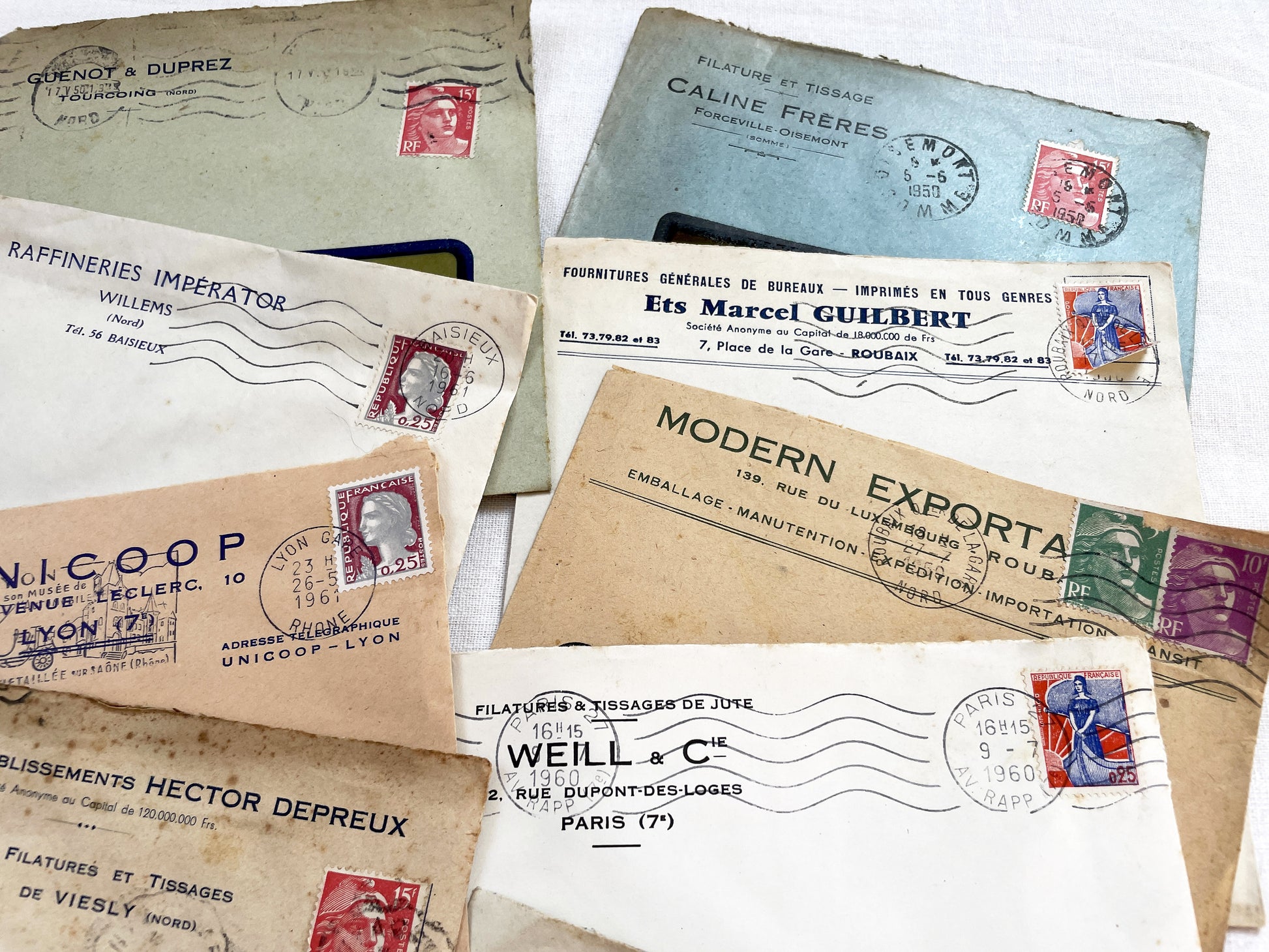 1950s - Lot of 20 Vintage French Business Envelopes – 1950s/1960s Ephemera for Junk Journals, Collage & Paper Crafts
