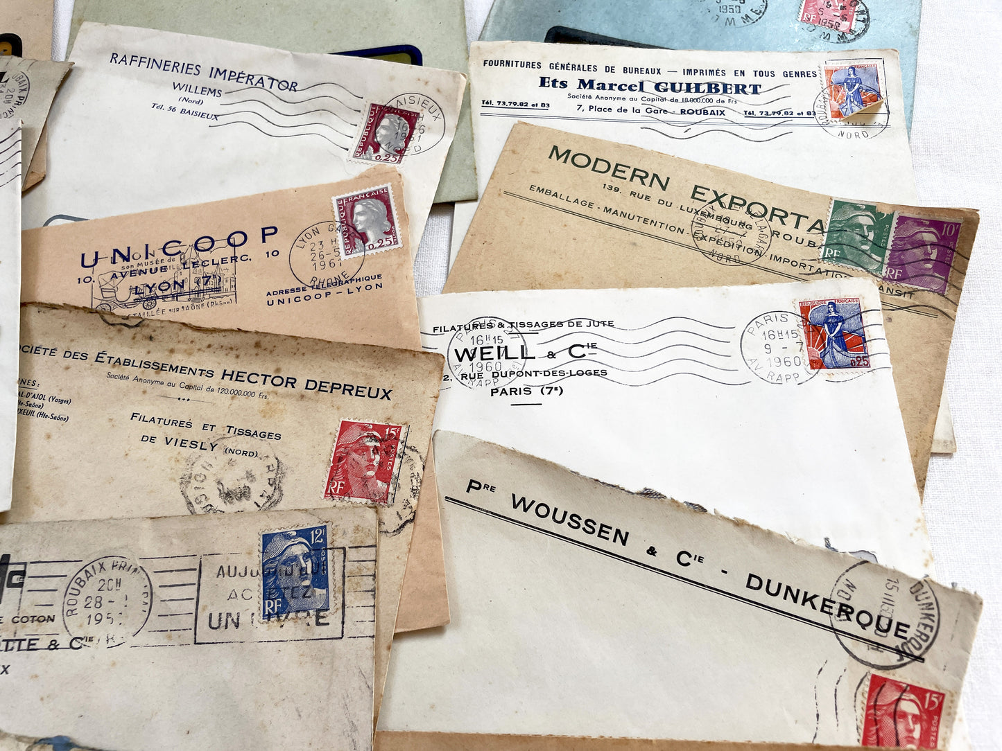 1950s - Lot of 20 Vintage French Business Envelopes – 1950s/1960s Ephemera for Junk Journals, Collage & Paper Crafts
