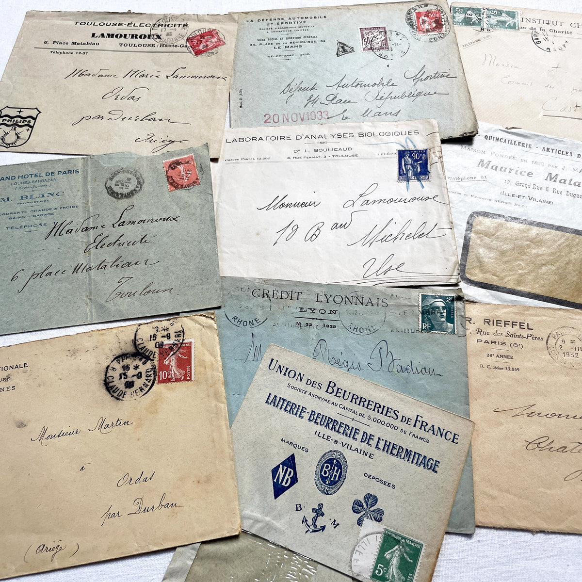 1920s - Lot of 20 Vintage French Business Envelopes – 1910s/1920s/1930s Ephemera for Junk Journals, Collage & Paper Crafts