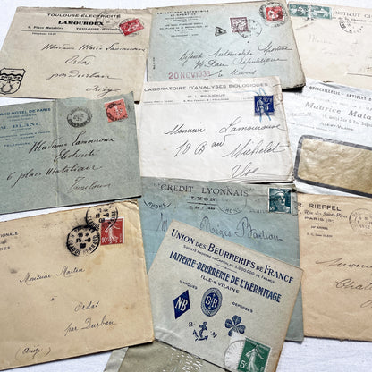 1920s - Lot of 20 Vintage French Business Envelopes – 1910s/1920s/1930s Ephemera for Junk Journals, Collage & Paper Crafts