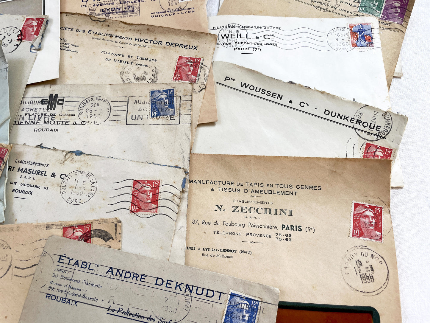 1950s - Lot of 20 Vintage French Business Envelopes – 1950s/1960s Ephemera for Junk Journals, Collage & Paper Crafts