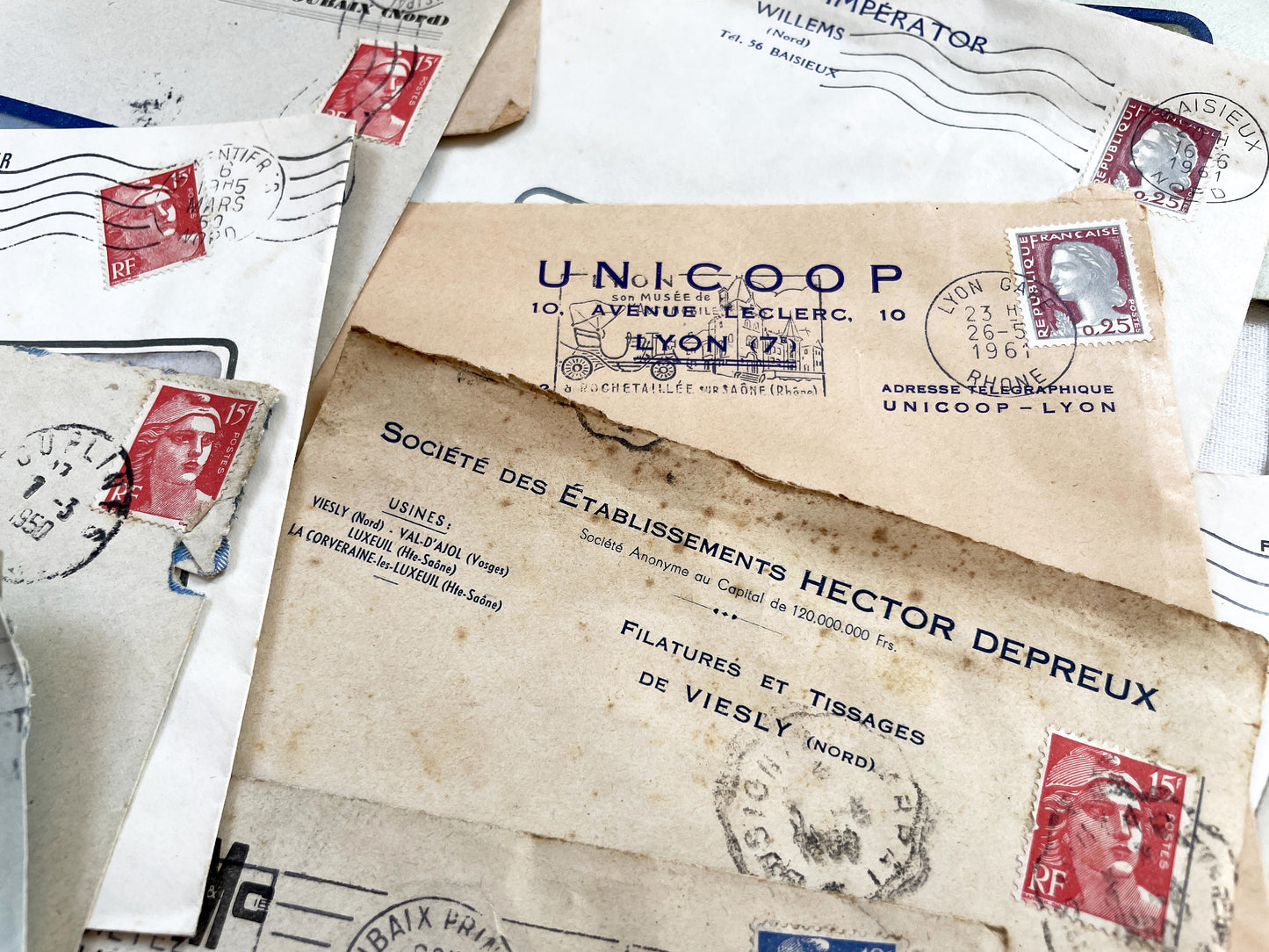 1950s - Lot of 20 Vintage French Business Envelopes – 1950s/1960s Ephemera for Junk Journals, Collage & Paper Crafts