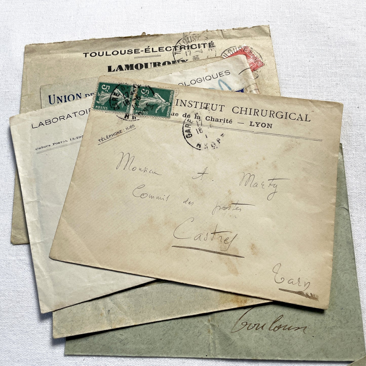 1920s - Lot of 20 Vintage French Business Envelopes – 1910s/1920s/1930s Ephemera for Junk Journals, Collage & Paper Crafts