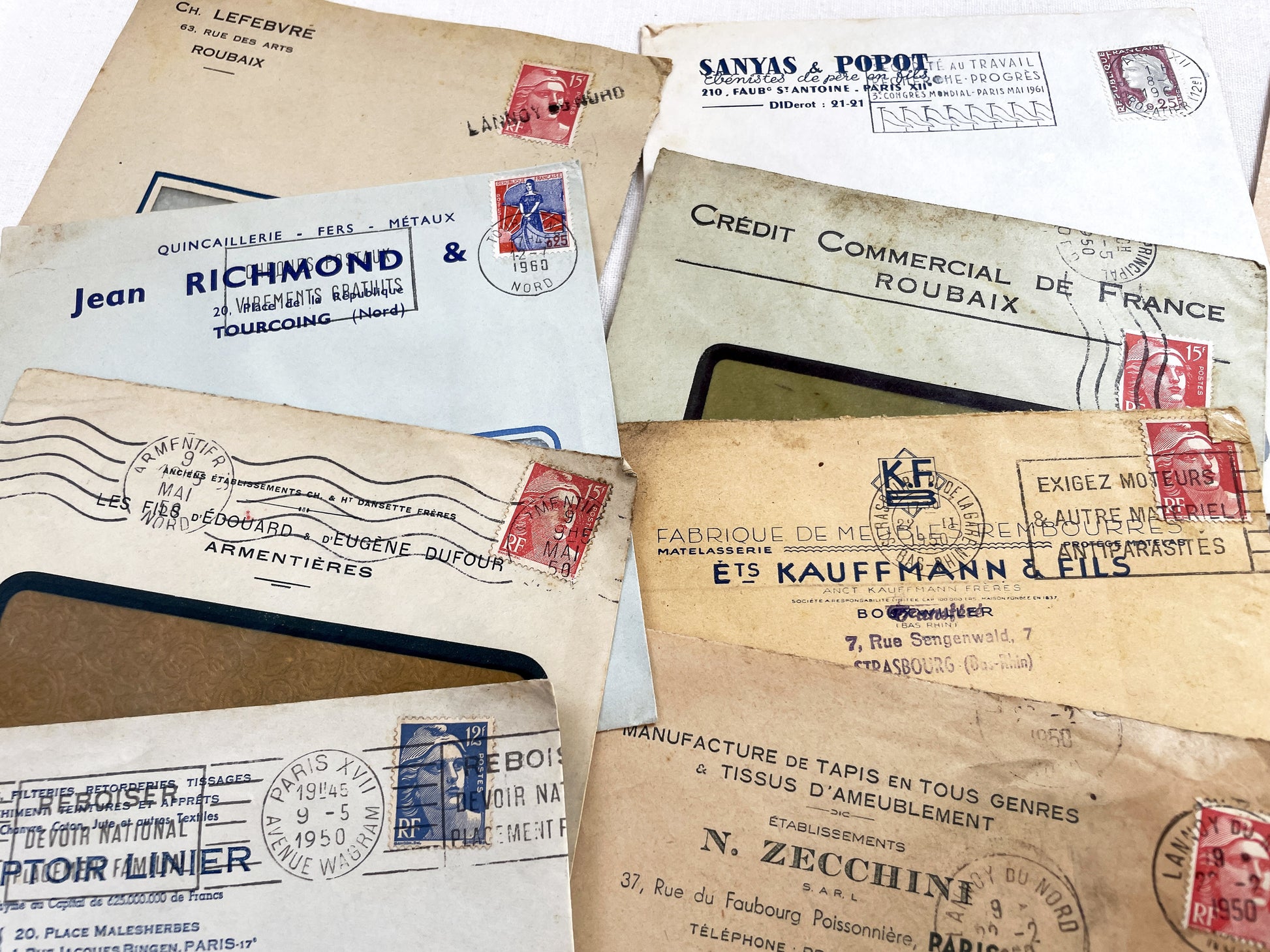 1950s - Lot of 20 Vintage French Business Envelopes – 1950s/1960s Ephemera for Junk Journals, Collage & Paper Crafts
