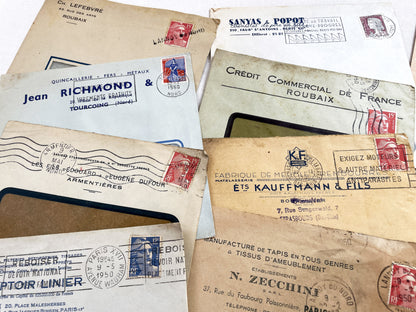 1950s - Lot of 20 Vintage French Business Envelopes – 1950s/1960s Ephemera for Junk Journals, Collage & Paper Crafts