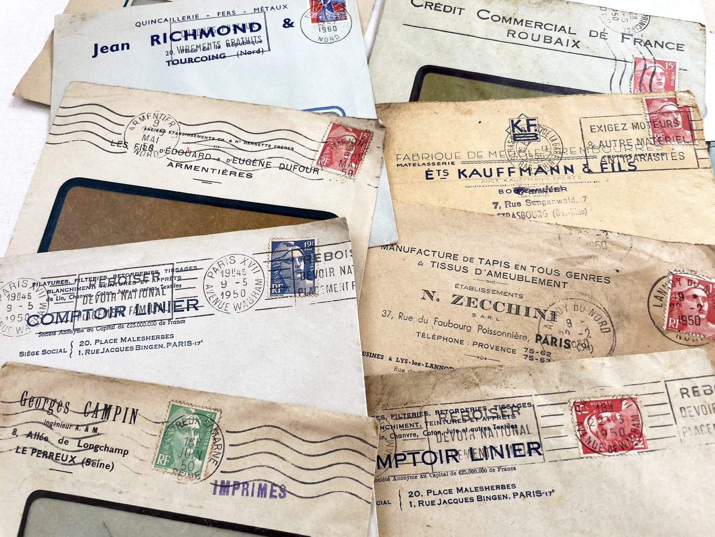 1950s - Lot of 20 Vintage French Business Envelopes – 1950s/1960s Ephemera for Junk Journals, Collage & Paper Crafts