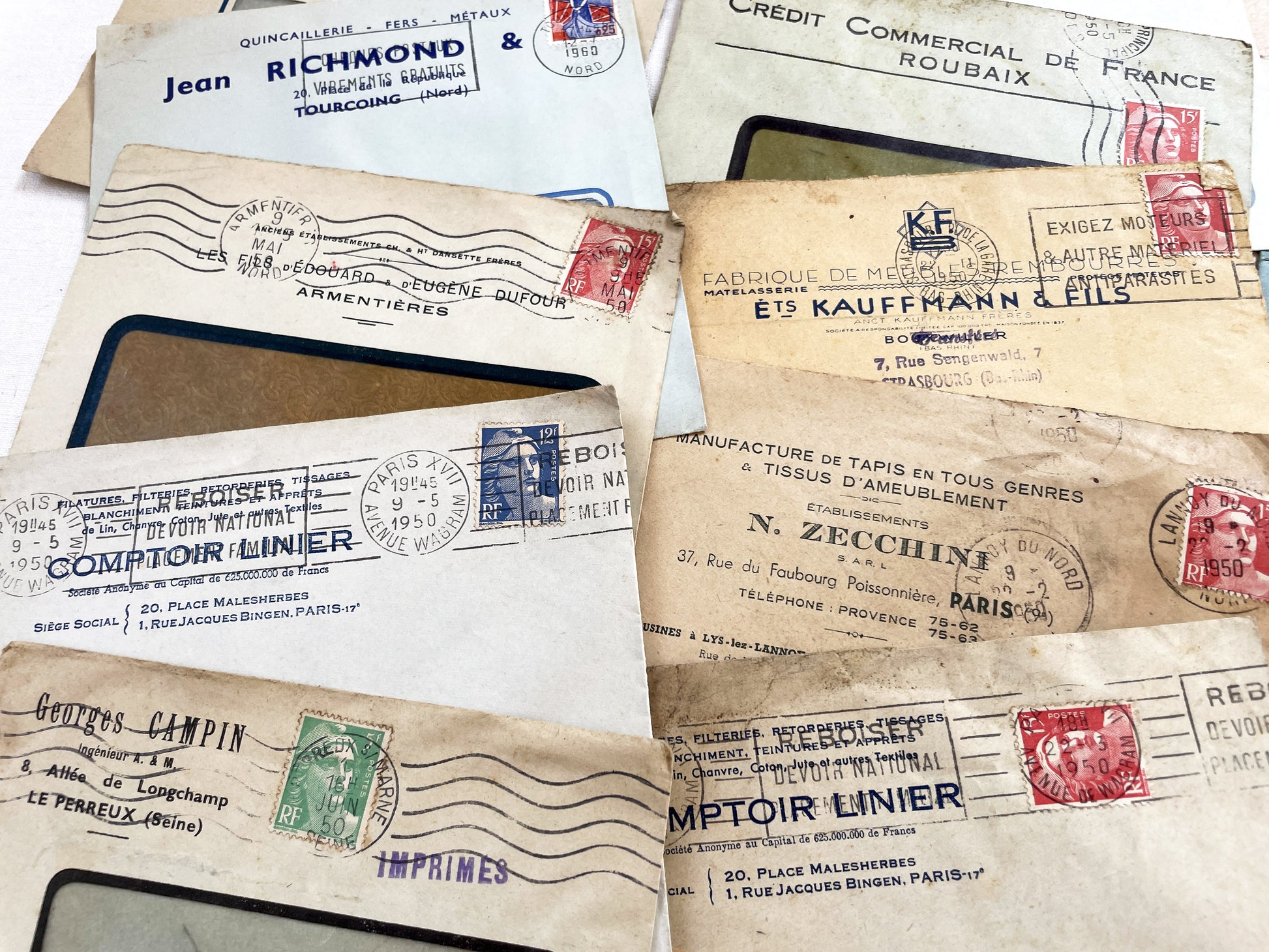 1950s - Lot of 20 Vintage French Business Envelopes – 1950s/1960s Ephemera for Junk Journals, Collage & Paper Crafts