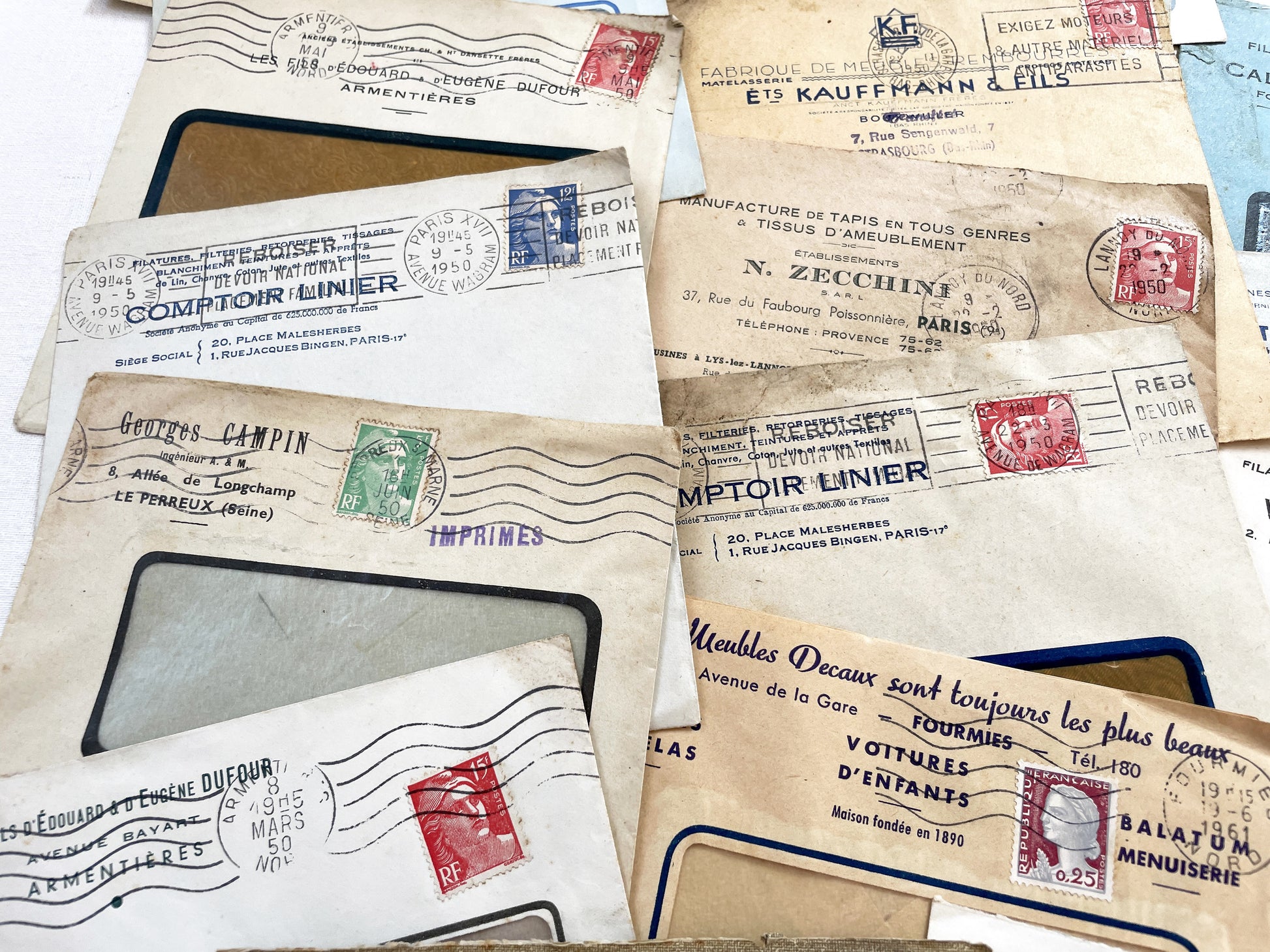 1950s - Lot of 20 Vintage French Business Envelopes – 1950s/1960s Ephemera for Junk Journals, Collage & Paper Crafts