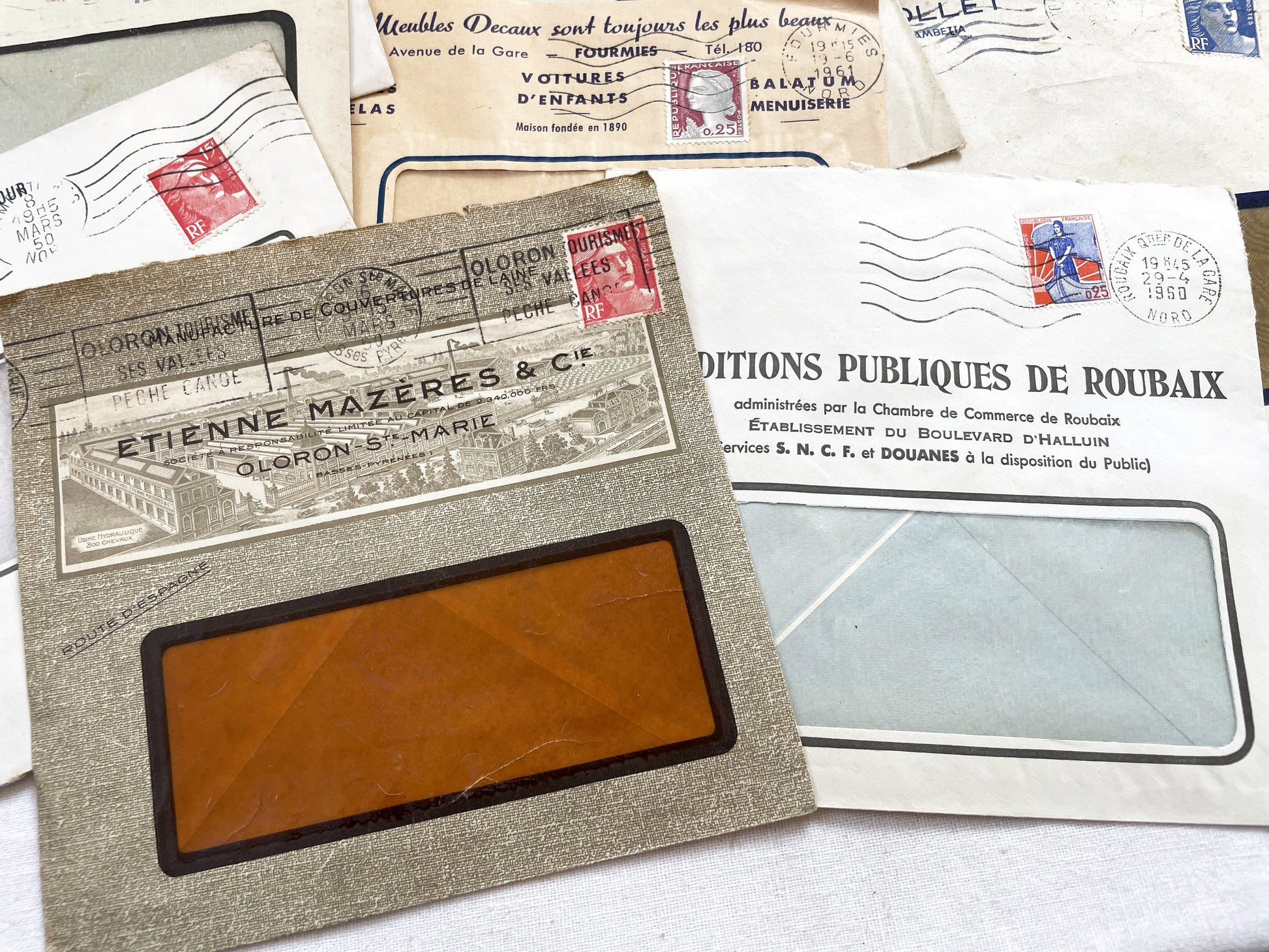 1950s - Lot of 20 Vintage French Business Envelopes – 1950s/1960s Ephemera for Junk Journals, Collage & Paper Crafts