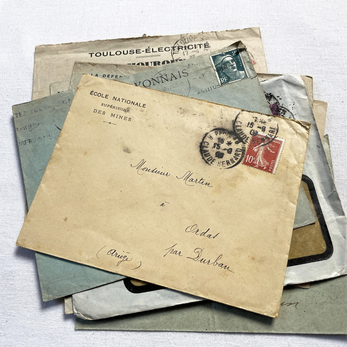 1920s - Lot of 20 Vintage French Business Envelopes – 1910s/1920s/1930s Ephemera for Junk Journals, Collage & Paper Crafts
