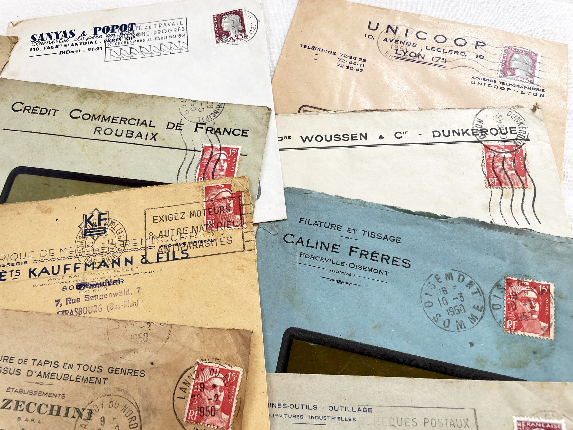 1950s - Lot of 20 Vintage French Business Envelopes – 1950s/1960s Ephemera for Junk Journals, Collage & Paper Crafts