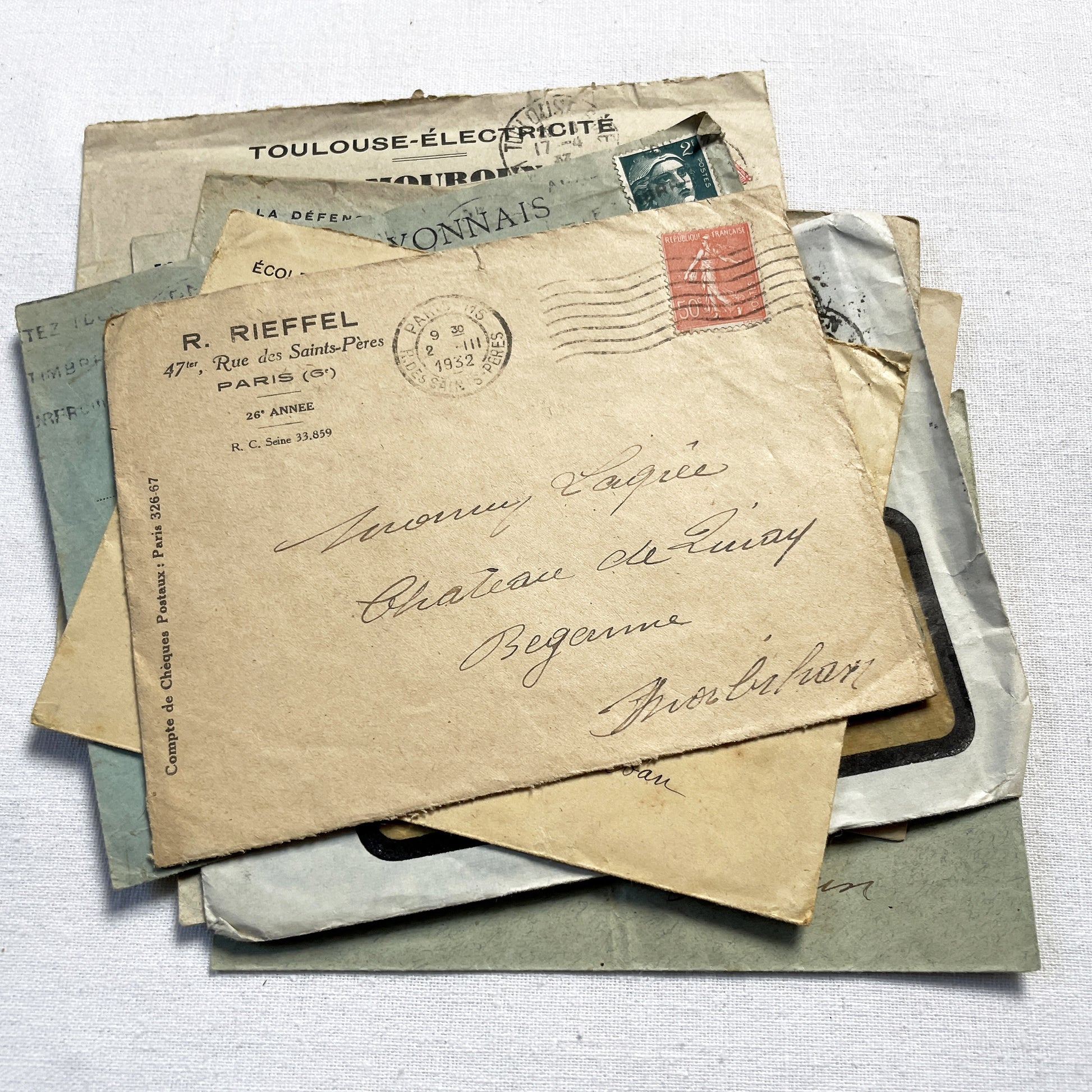 1920s - Lot of 20 Vintage French Business Envelopes – 1910s/1920s/1930s Ephemera for Junk Journals, Collage & Paper Crafts