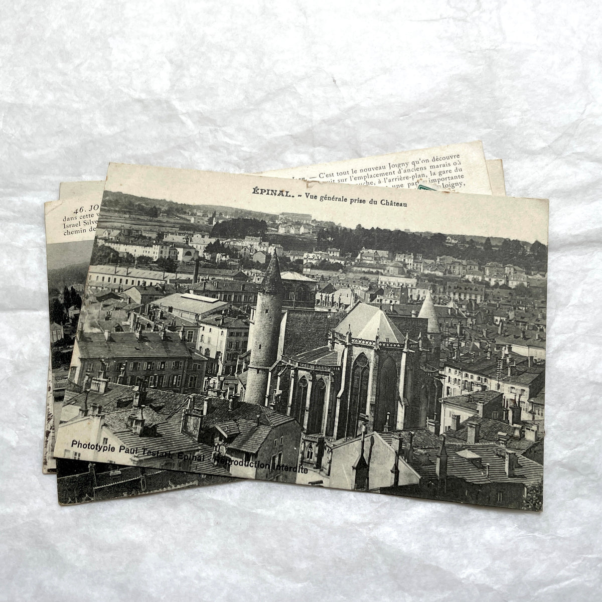 Lot of six 1910s vintage French city view postcards, featuring European architecture and urban landscapes.