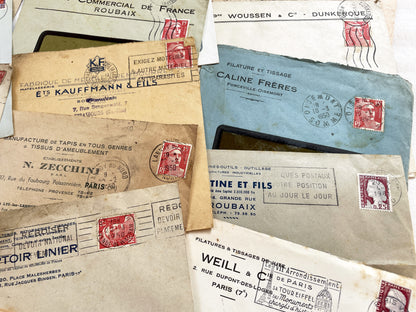 1950s - Lot of 20 Vintage French Business Envelopes – 1950s/1960s Ephemera for Junk Journals, Collage & Paper Crafts