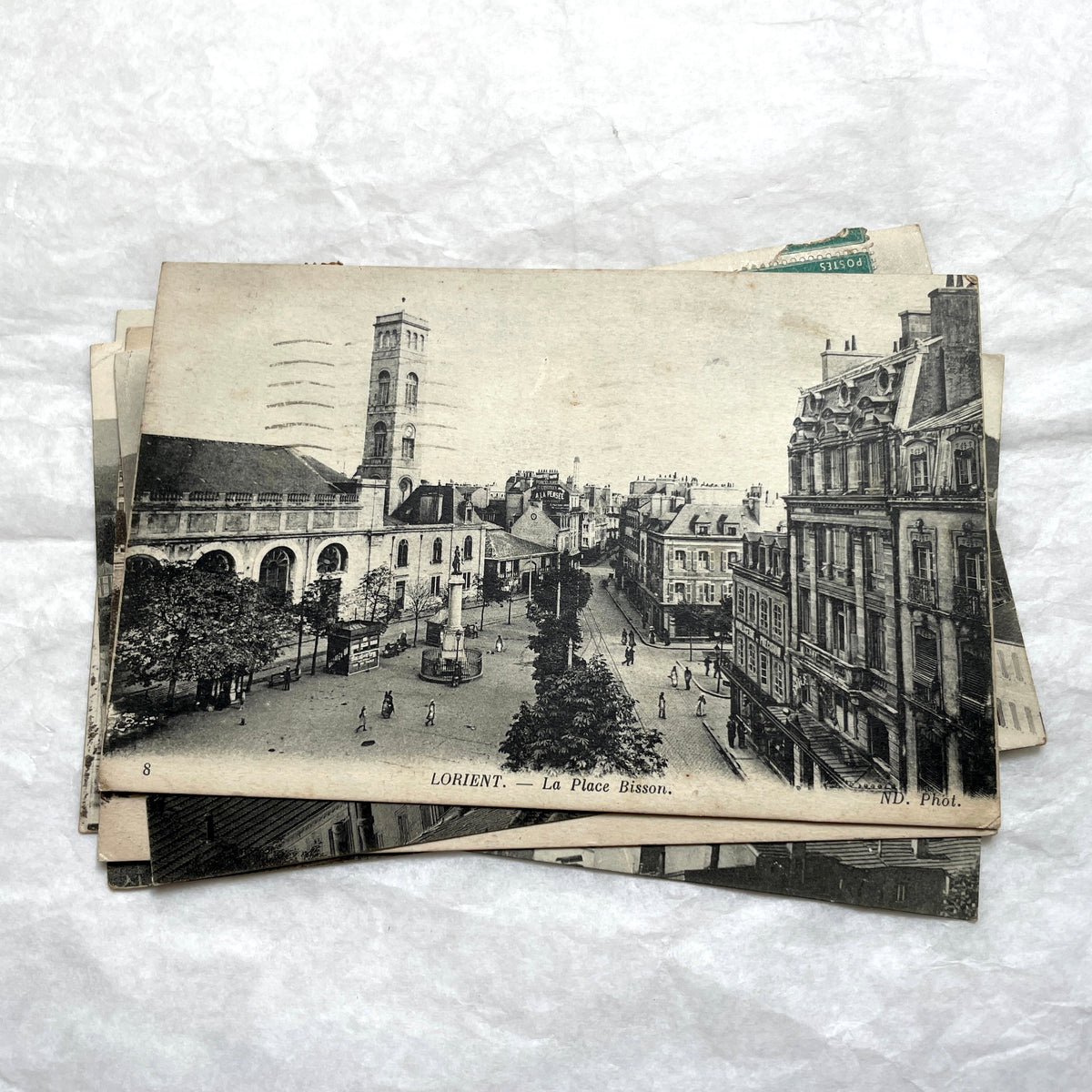 Lot of six 1910s vintage French city view postcards, featuring European architecture and urban landscapes.
