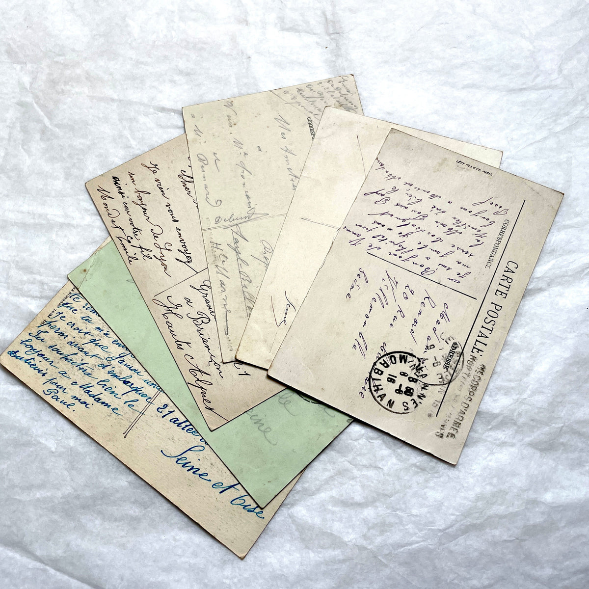 Lot of six 1910s vintage French city view postcards, featuring European architecture and urban landscapes.