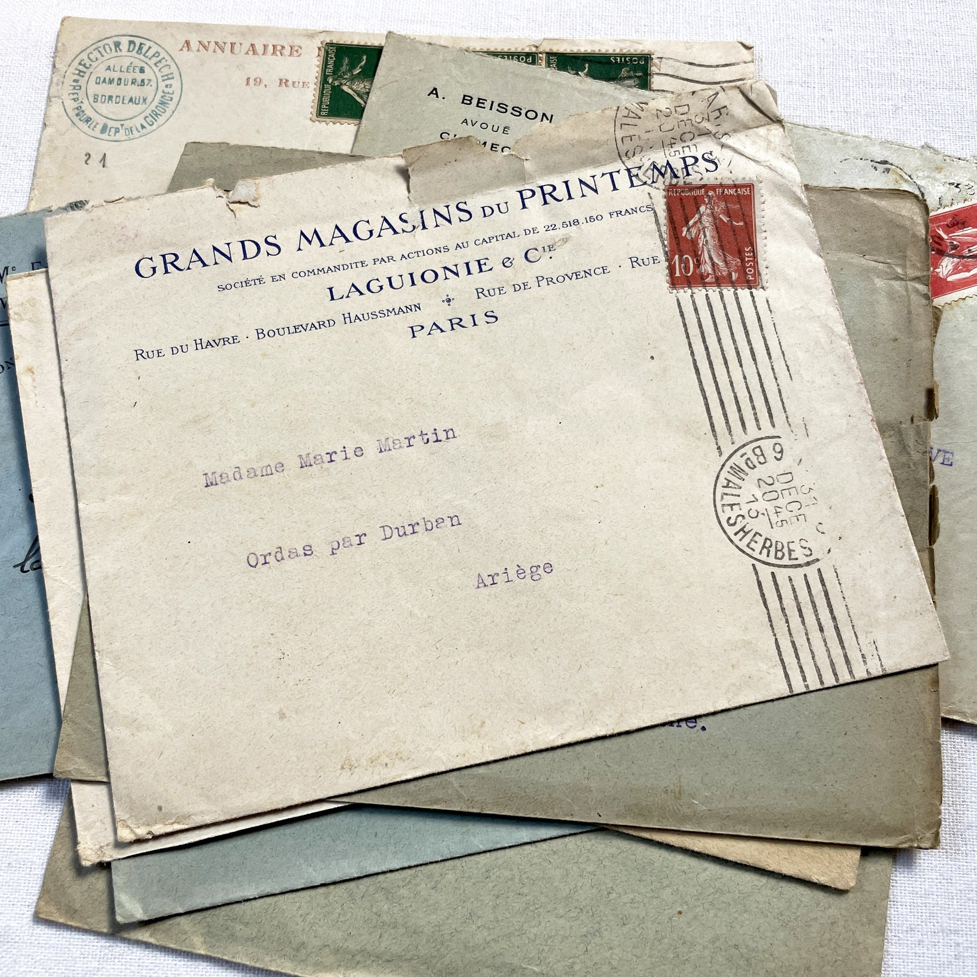 1920s - Lot of 20 Vintage French Business Envelopes – 1910s/1920s/1930s Ephemera for Junk Journals, Collage & Paper Crafts