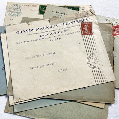 1920s - Lot of 20 Vintage French Business Envelopes – 1910s/1920s/1930s Ephemera for Junk Journals, Collage & Paper Crafts