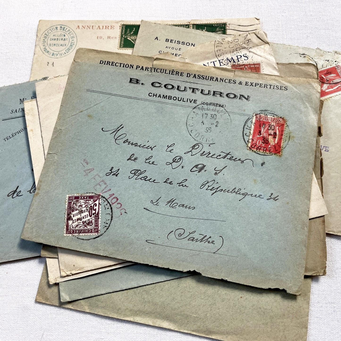 1920s - Lot of 20 Vintage French Business Envelopes – 1910s/1920s/1930s Ephemera for Junk Journals, Collage & Paper Crafts