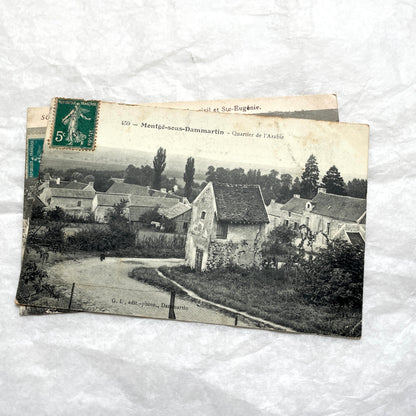 1910s French Postcard Lot - 8 vintage black and white postcards featuring diverse village scenes and landscapes.