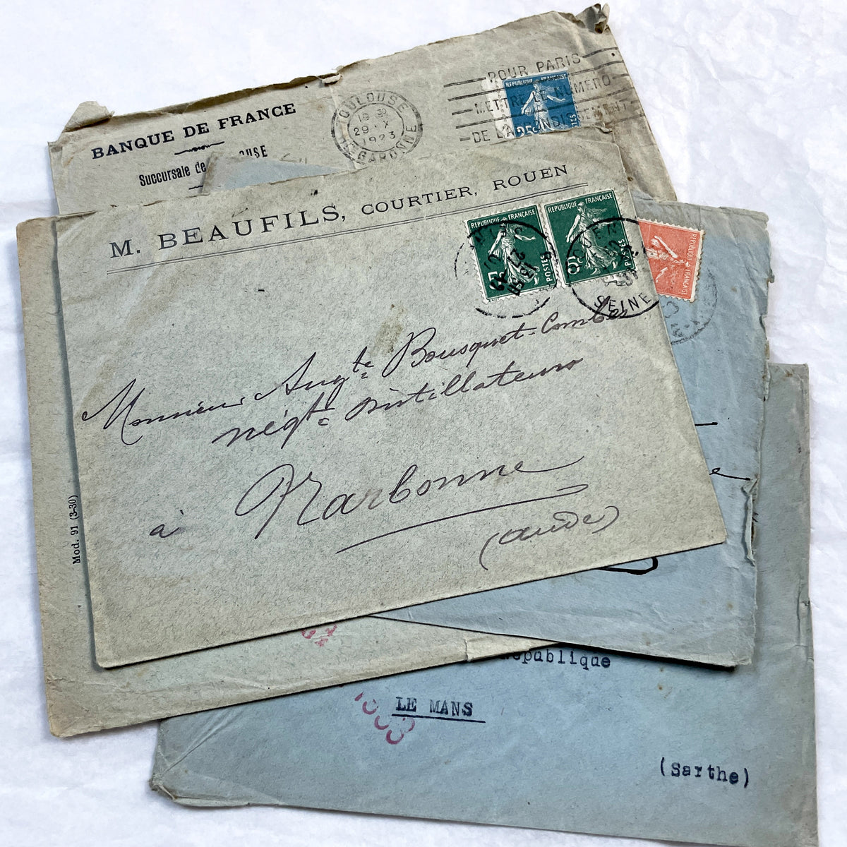 1920s - Lot of 20 Vintage French Business Envelopes – 1910s/1920s/1930s Ephemera for Junk Journals, Collage & Paper Crafts