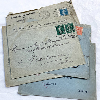 1920s - Lot of 20 Vintage French Business Envelopes – 1910s/1920s/1930s Ephemera for Junk Journals, Collage & Paper Crafts